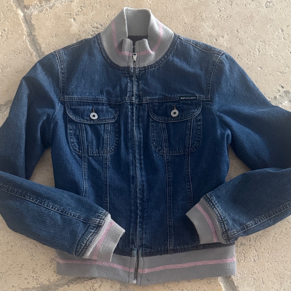 D&G Blue Denim Jacket with Gray and Pink Trim